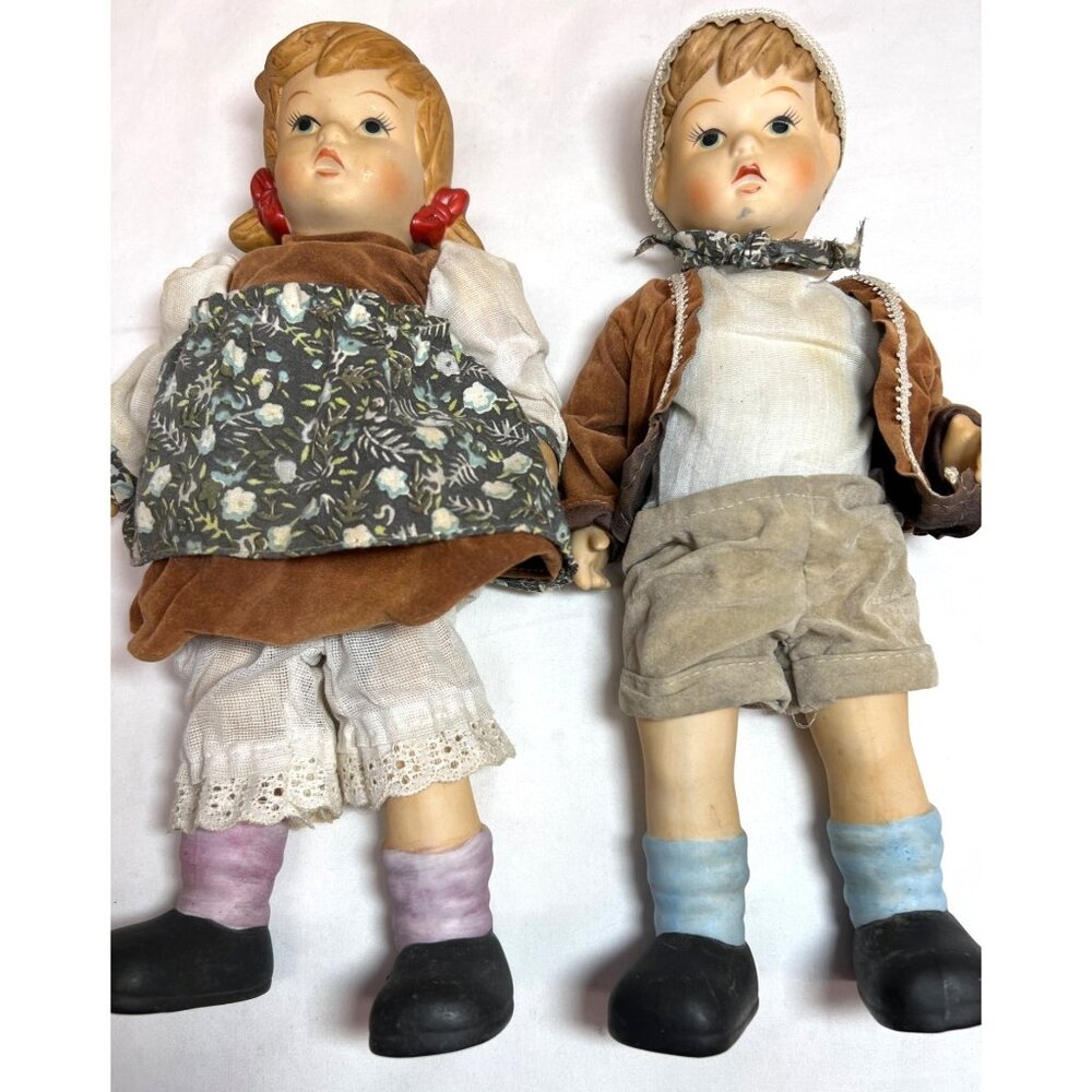 Vtg Hummel Goebel Style Hansel Gretel String Jointed Porcelain Dolls Bisque 11”